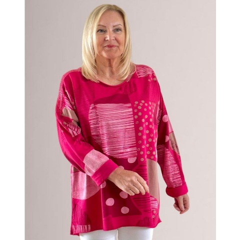 My Italy Cerise Round Neck Abstract Top