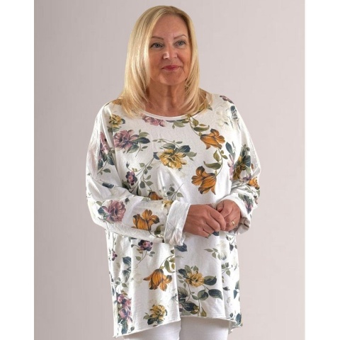 My Italy White Round Neck Floral Top