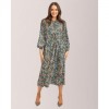 Mudflower Green Floral Tie Waist Dress