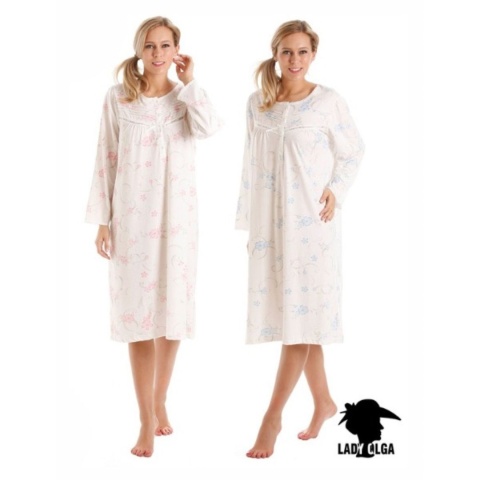 Lady Olga Jersey Long Sleeve Floral  Nightdress