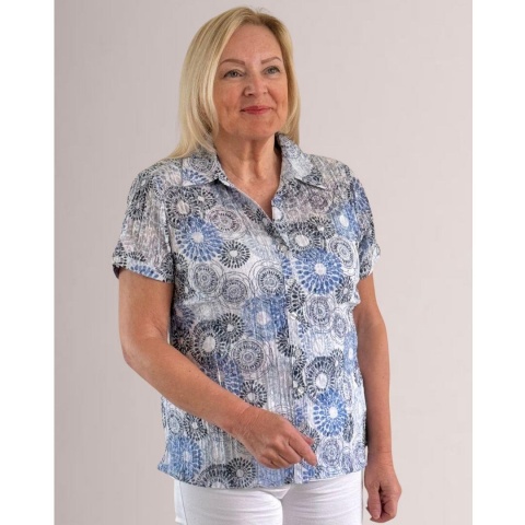 Autonomy Blue Short Sleeve Pattern Blouse