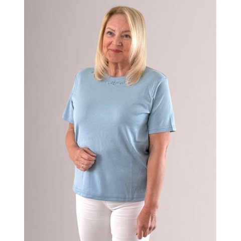Beaumonde Blue Embroidered Neckline T-Shirt