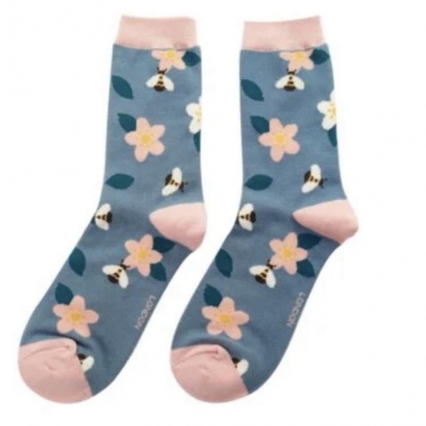Miss Sparrow Bamboo Bees and Flowers Socks Denim
