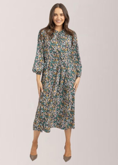 Mudflower Green Floral Tie Waist Dress