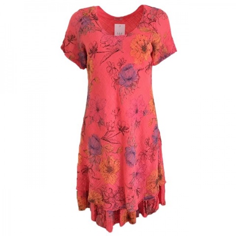 Nina Murati Italian Coral Floral Dress