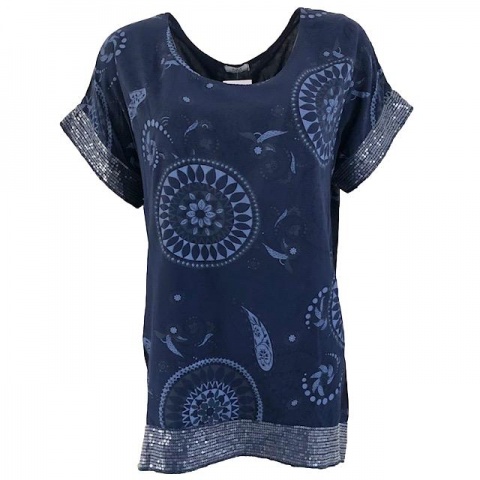 Nina Murati Italian Navy Circle Design Tunic Top