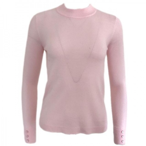 Pure and Natural Pink Button Cuff Turtle Neck Jumper