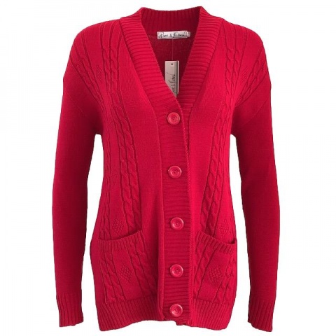 Pure and Natural Red Pocket Cardigan