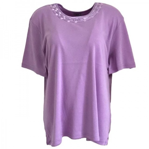 Text Lilac Plus Size Satin Neckline T-Shirt