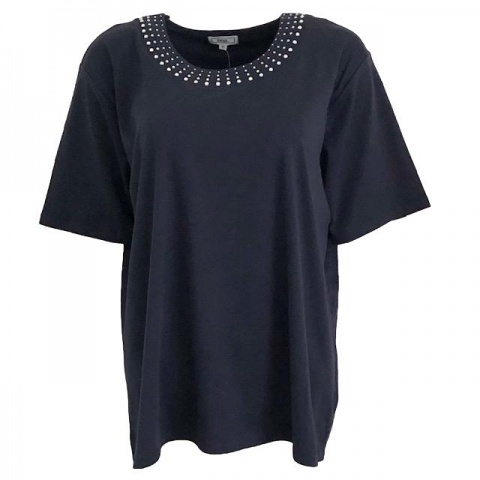 Text Navy Plus Size Diamante Detail T-Shirt