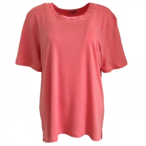 Text Peach Plus Size Satin Neckline T-Shirt