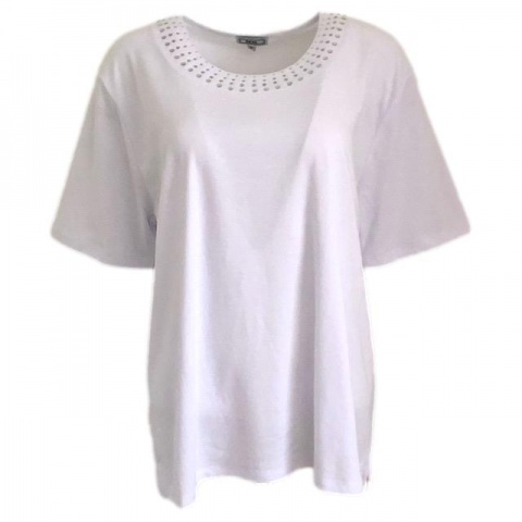 Text White Plus Size Diamante Detail T-Shirt