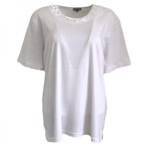 Text White Plus Size Satin Neckline T Shirt
