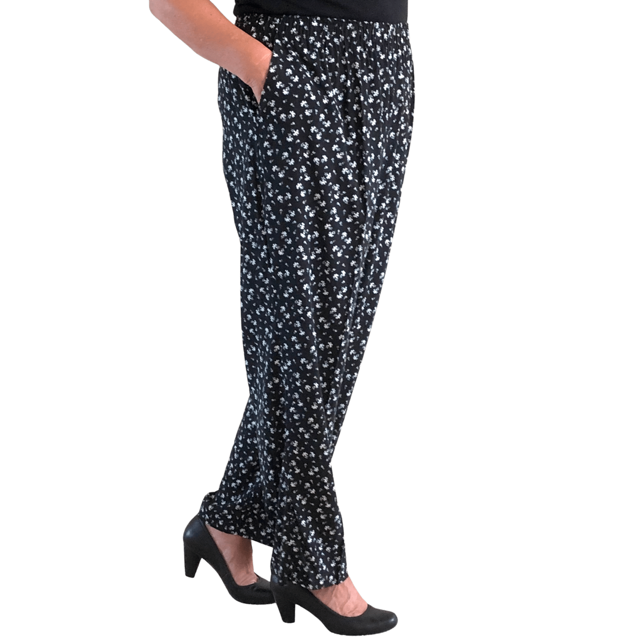 Emma Black and White Small Floral Pattern Trousers